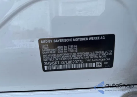 2020 BMW 330Xi из США, поврежденный, VIN 3MW5R7J07L8B20775